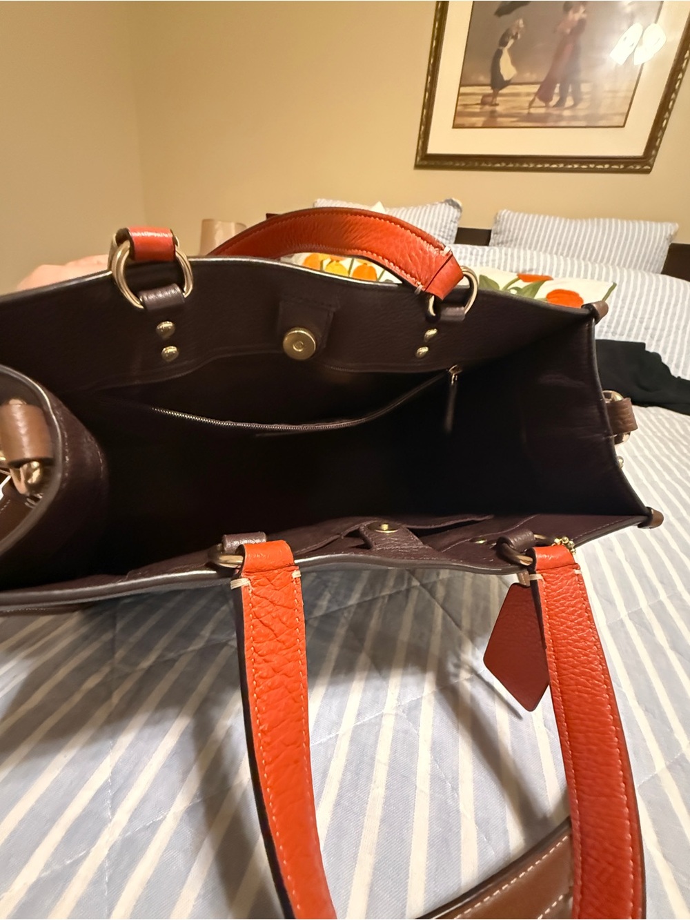 Coach Brown Signature Satchel with Orange Handles and Hedgehog Print - Picture 7 of 10